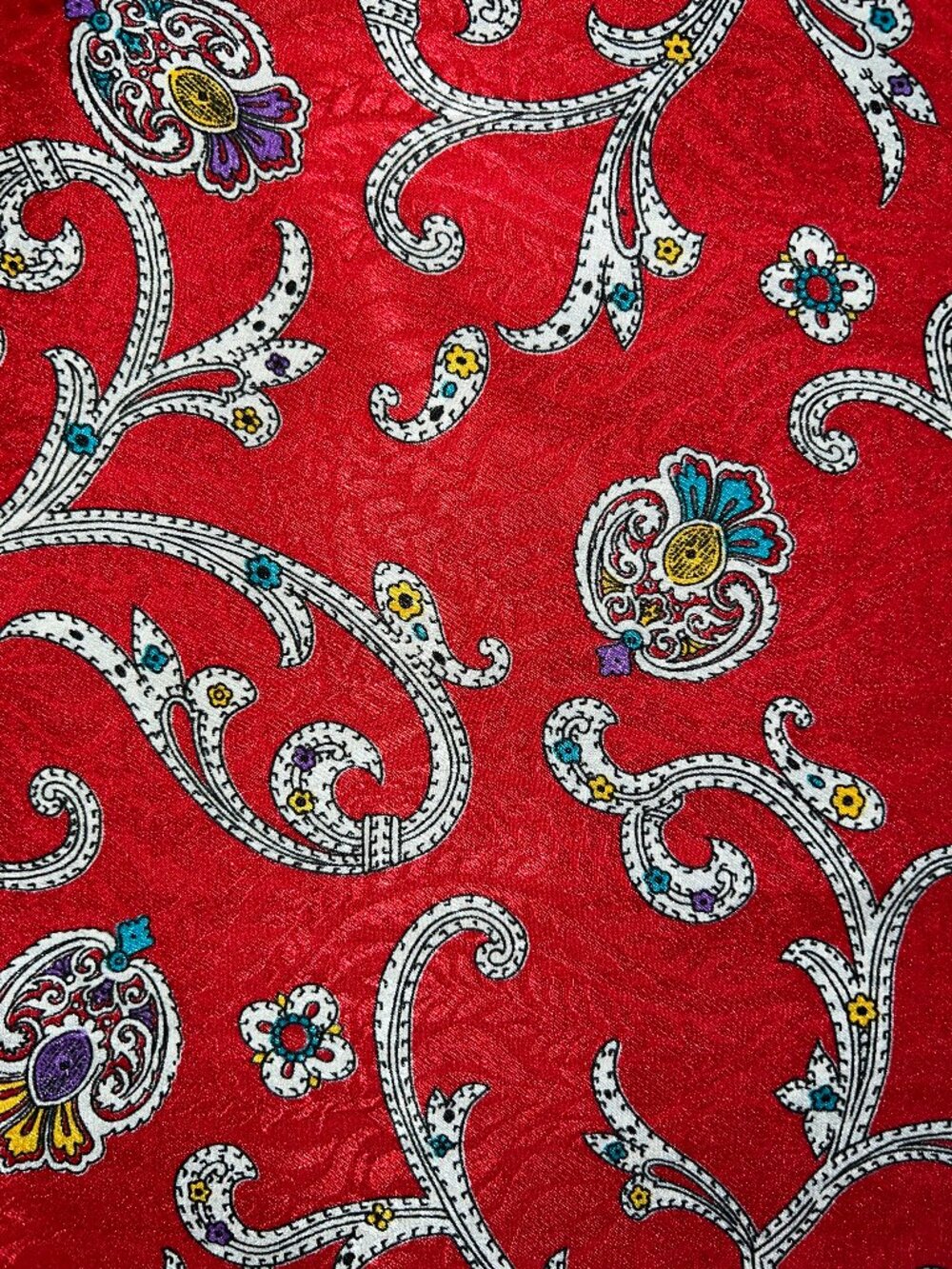 Red Paisley Floral Print Satin Skinny Long Scarf